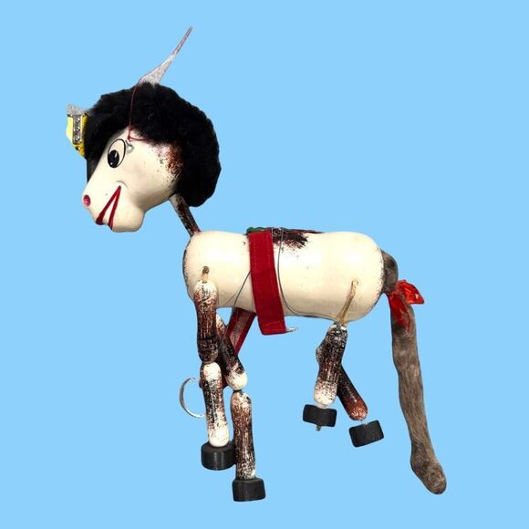 Vintage Pelham Wooden Horse Marionette Puppet Black Yarn Mane & Long Tail READ - Picture 5 of 7